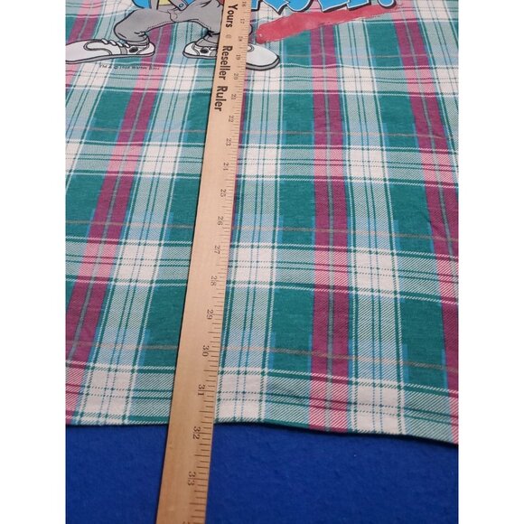 Vintage 90s Looney Tunes Tasmanian Devil (Taz) Plaid Sleep Shirt Men's XL - Picture 7 of 15